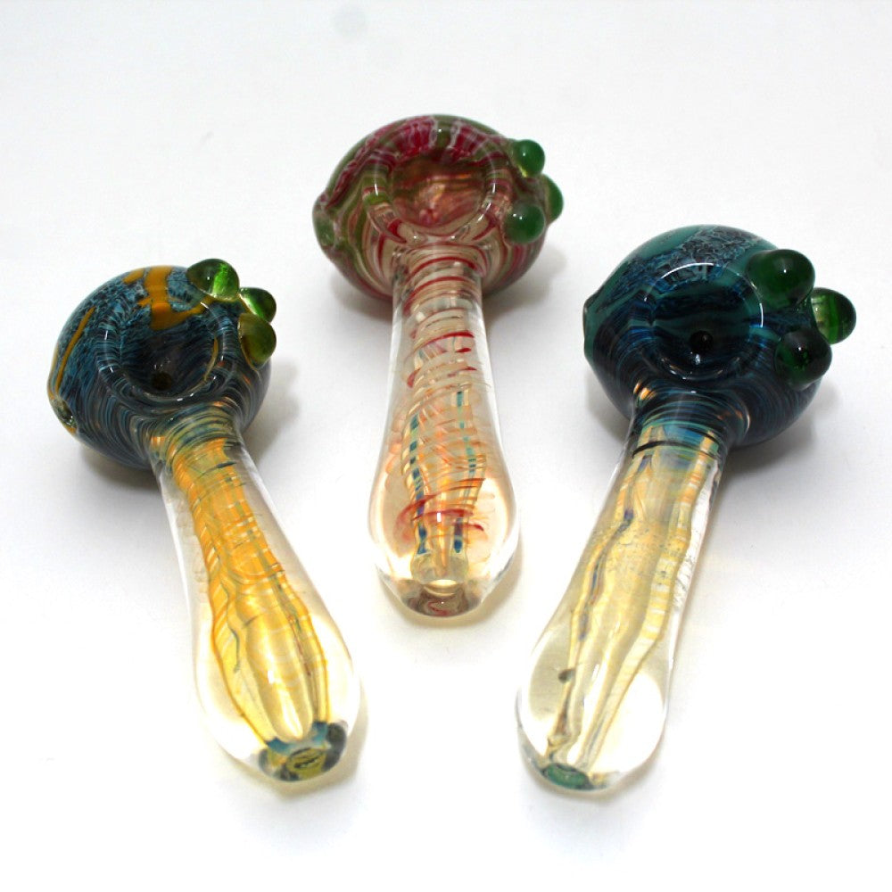 4" Silver Fumed Swirl Color Thick Glass Hand Pipe