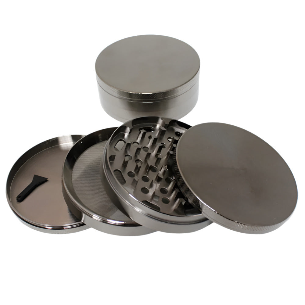 100mm 4-part heavy zinc grinder with durable metal body, sharp diamond teeth, magnetic lid, and smooth grinding performance for herbs and spices.