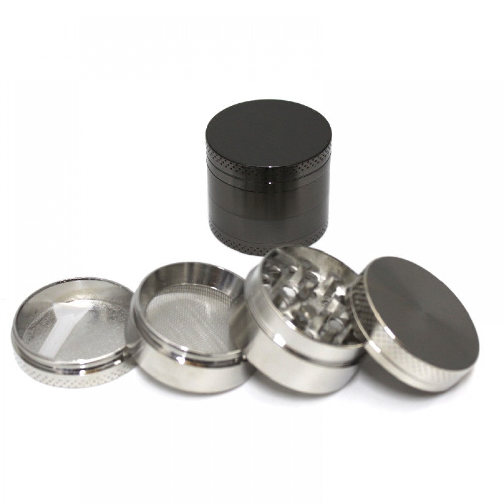 40mm 4-part heavy zinc grinder with durable metal body, sharp diamond teeth, magnetic lid, and smooth grinding performance for herbs and spices.