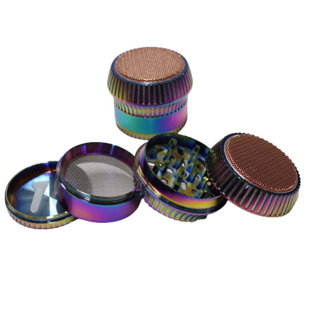 63mm 4-part rainbow color heavy grinder with new art design top, durable metal body, sharp teeth, and smooth grinding performance for herbs.