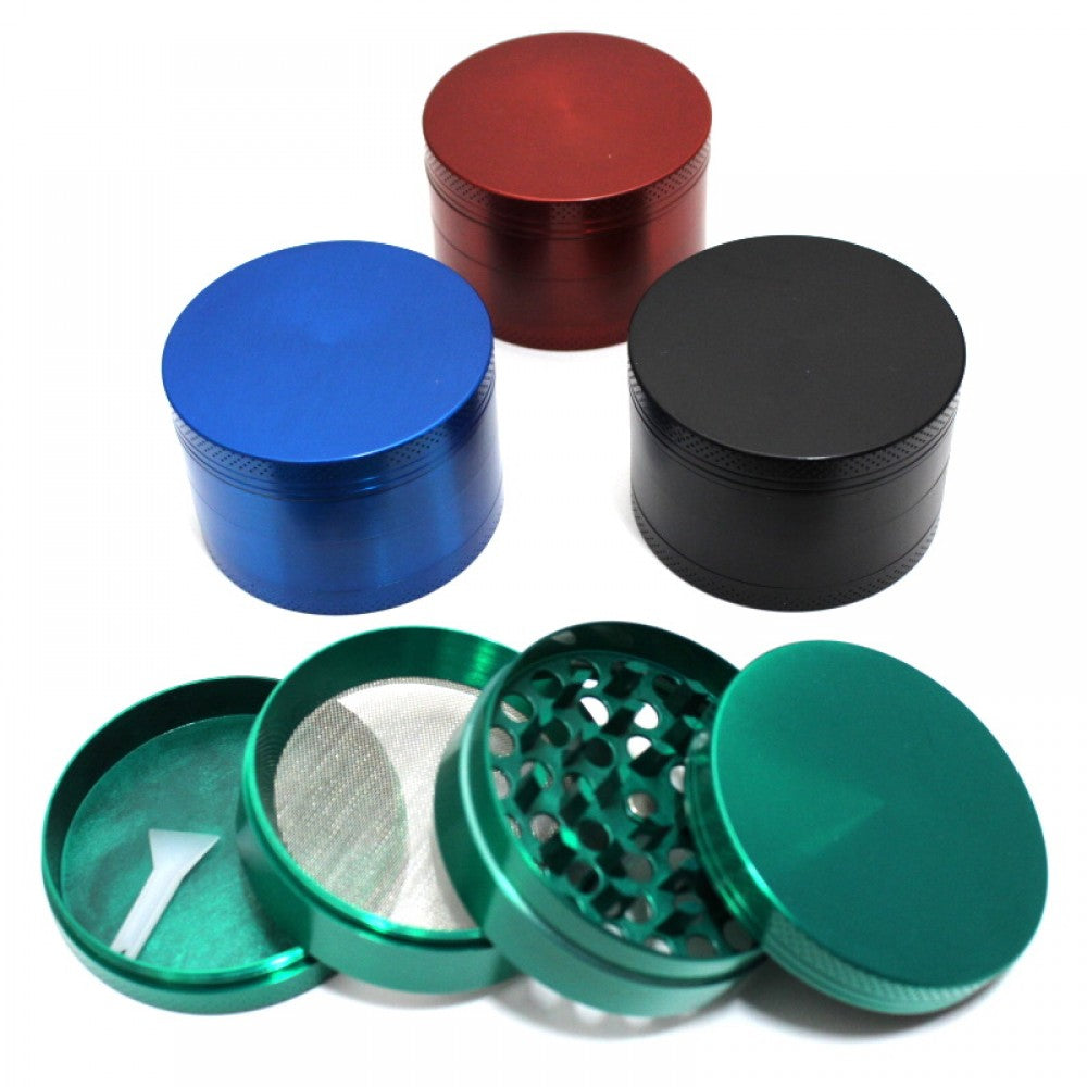 63mm 4-part solid color zinc heavy-duty grinder with durable metal body, sharp teeth, magnetic lid, and smooth grinding performance for herbs.