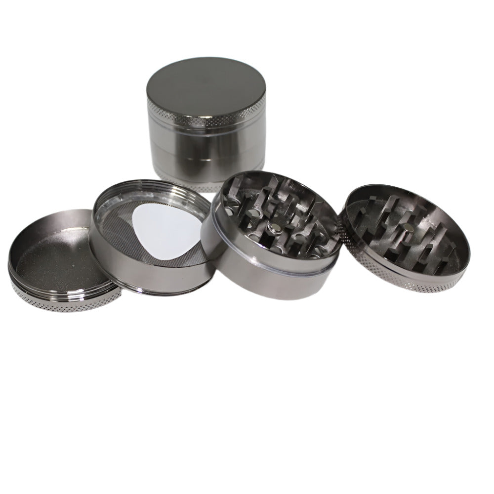 50mm 4-part zinc heavy grinder with durable metal body, sharp diamond teeth, magnetic lid, and smooth grinding performance for herbs.