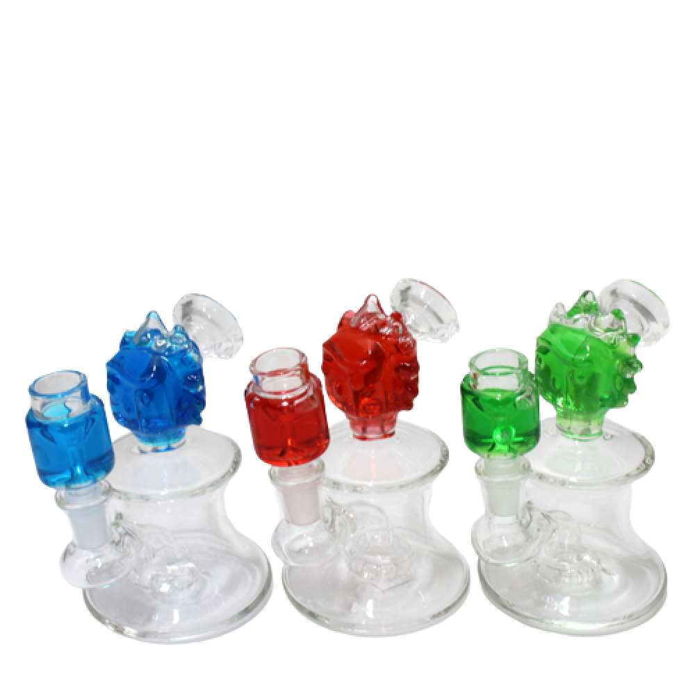 5.5'' Liquid Filled Character Design Dab Rig Water Pipe With Liquid Filled 14 MM Male Glass On Glass Bowl