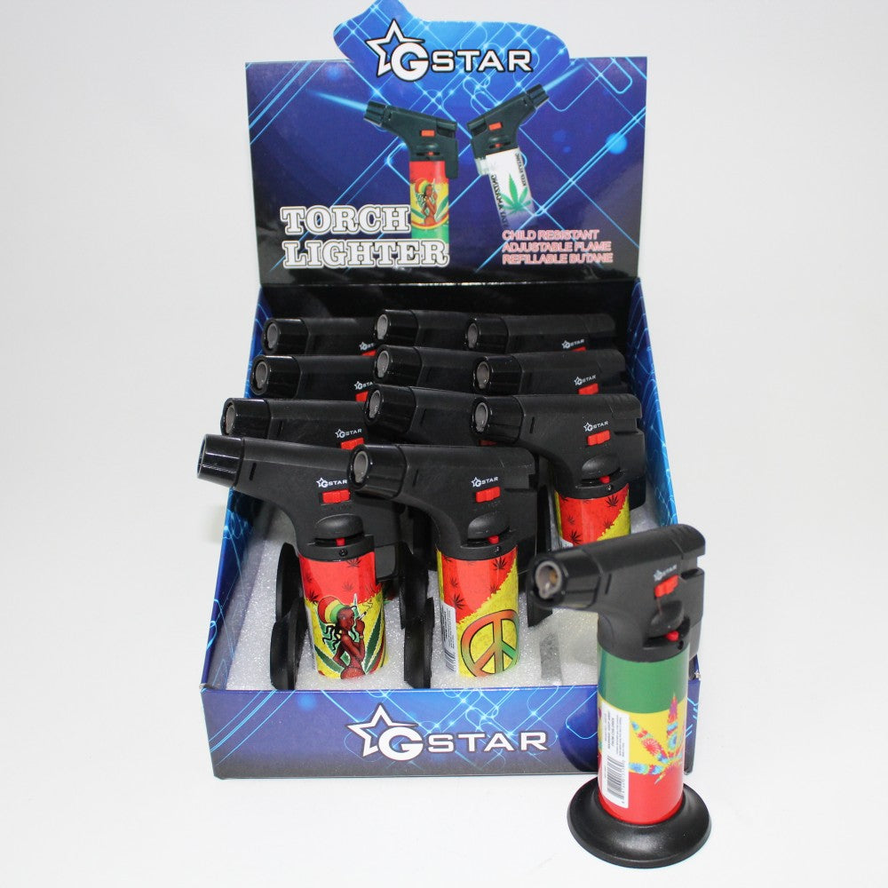 50018 GStar  Refillable Table Torch Lighter Assorted Color  12 Per Display