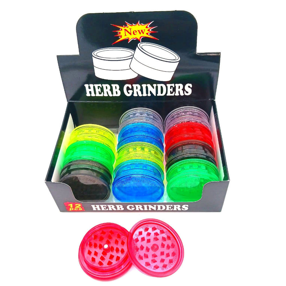 56mm 3 part acrylic grinder with transparent sturdy design, featuring sharp teeth for smooth and easy grinding of herbs and materials.