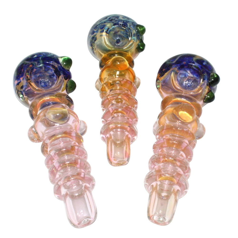 5'' Ribbed Design With Cubed Heavy Duty Glass Hand Pipe