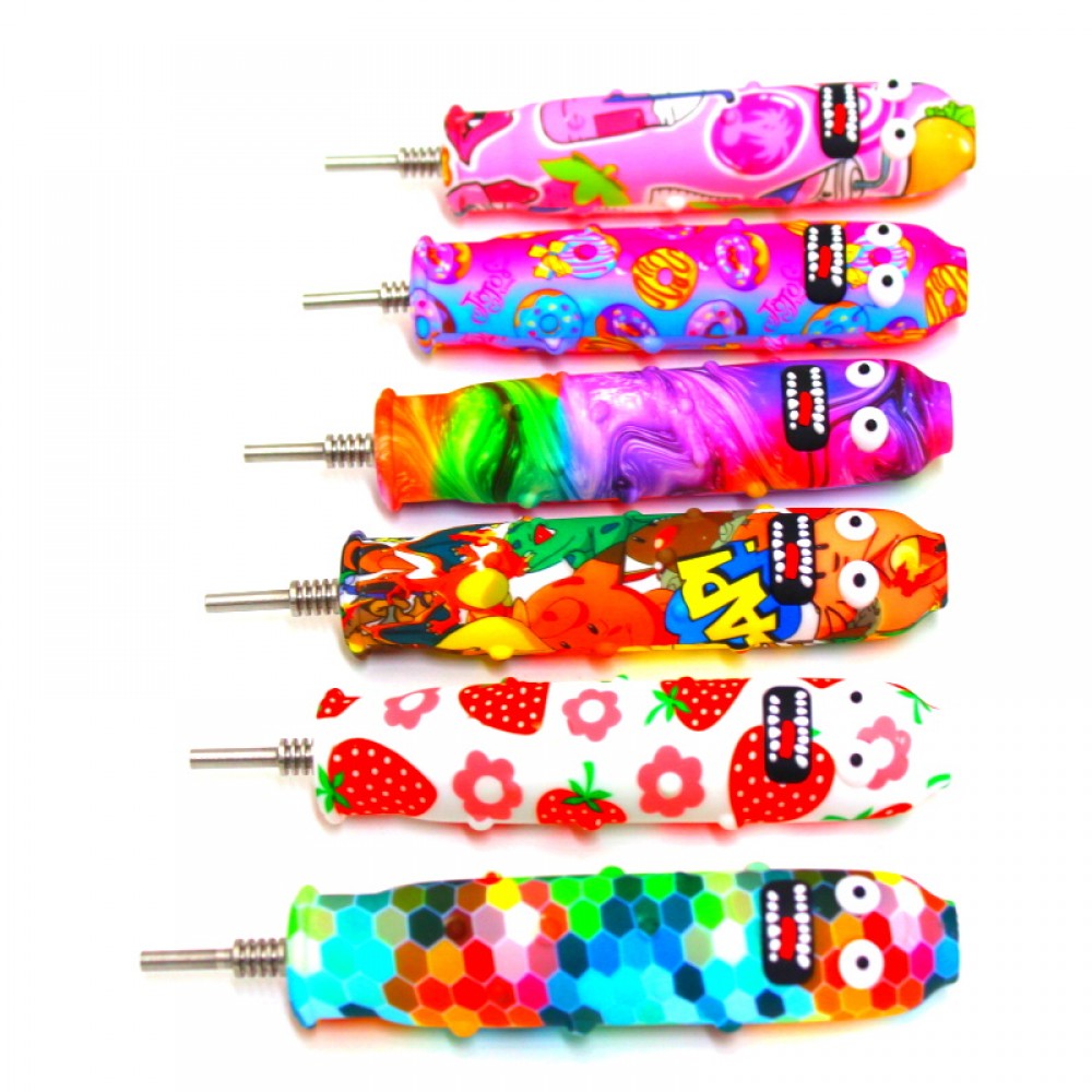 5" Silicon Straw Printed Color Kit with 10mm Titanium Nail
