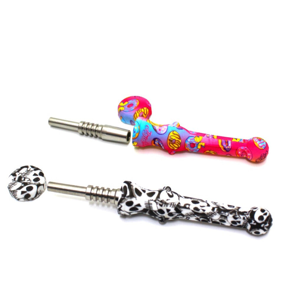 5'' Silicone Printed Color Straw Kit with Ceramic Nail 14 MM