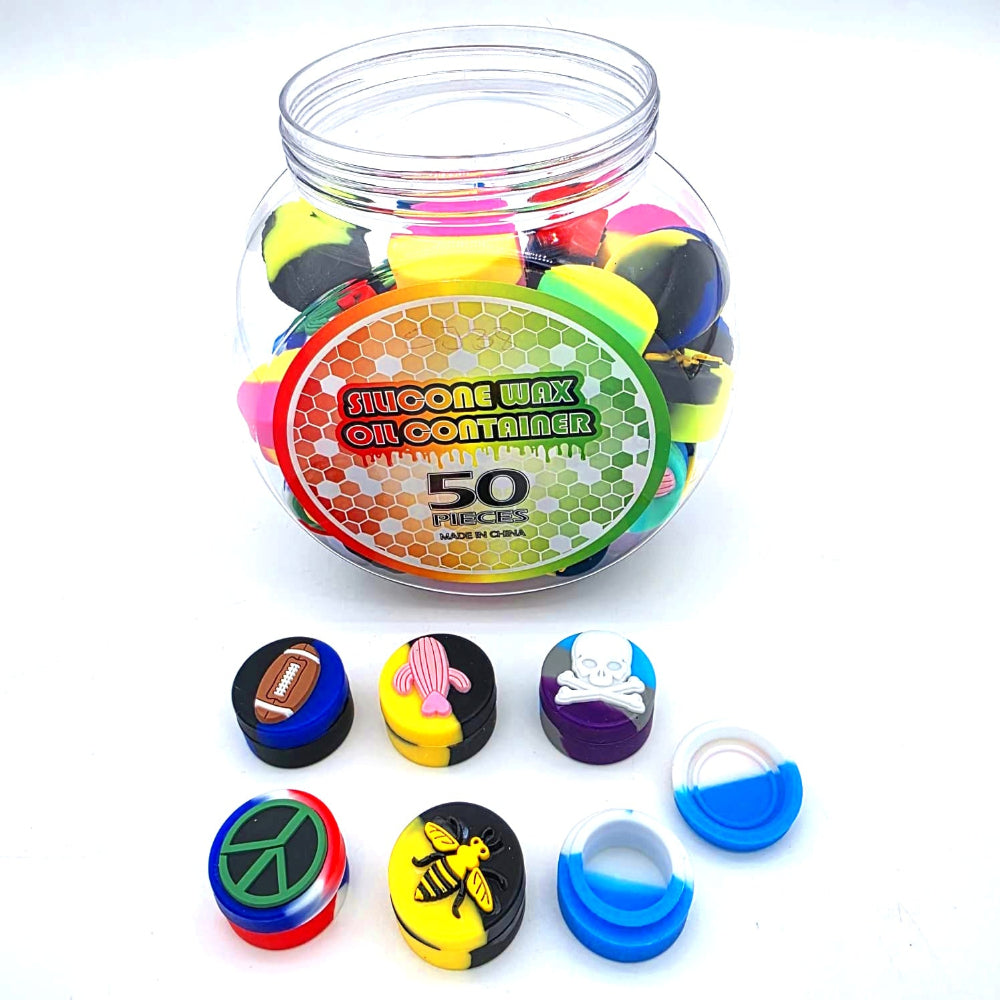 5ml silicone containers with design lid 50pcs in jar pack made from durable non-stick silicone for portable and secure storage.