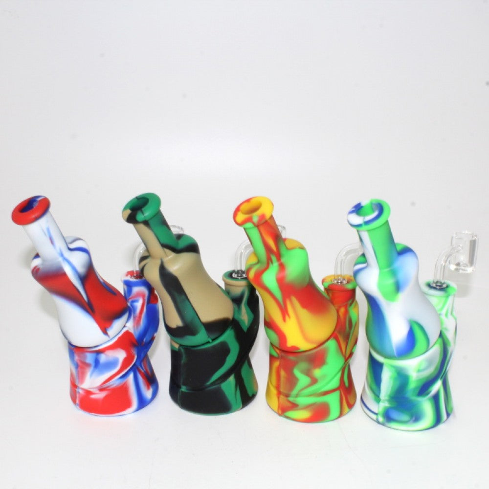 6.5'' Silicone 2 Part Multi Color Dab Rig Water Pipe With 14 MM Male Banger