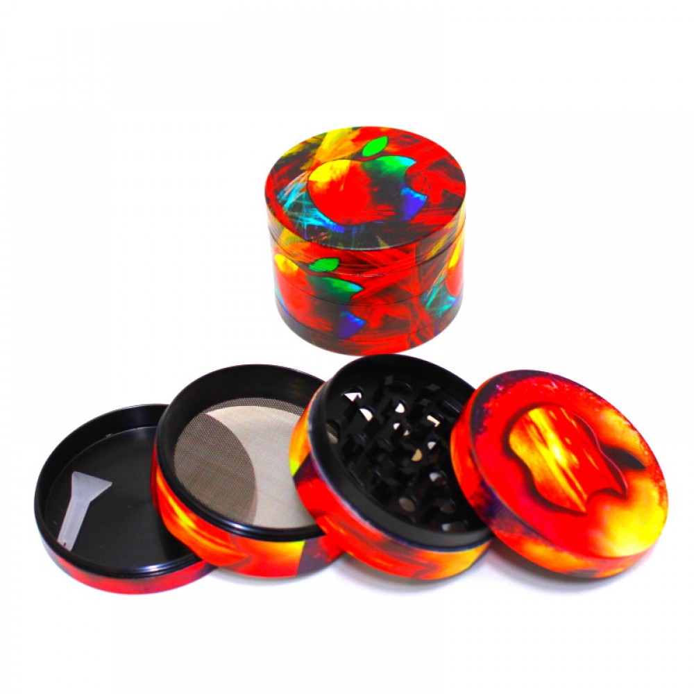 63mm 4-part fancy decal color design grinder with durable metal body, sharp teeth, magnetic lid, and smooth grinding performance for herbs.