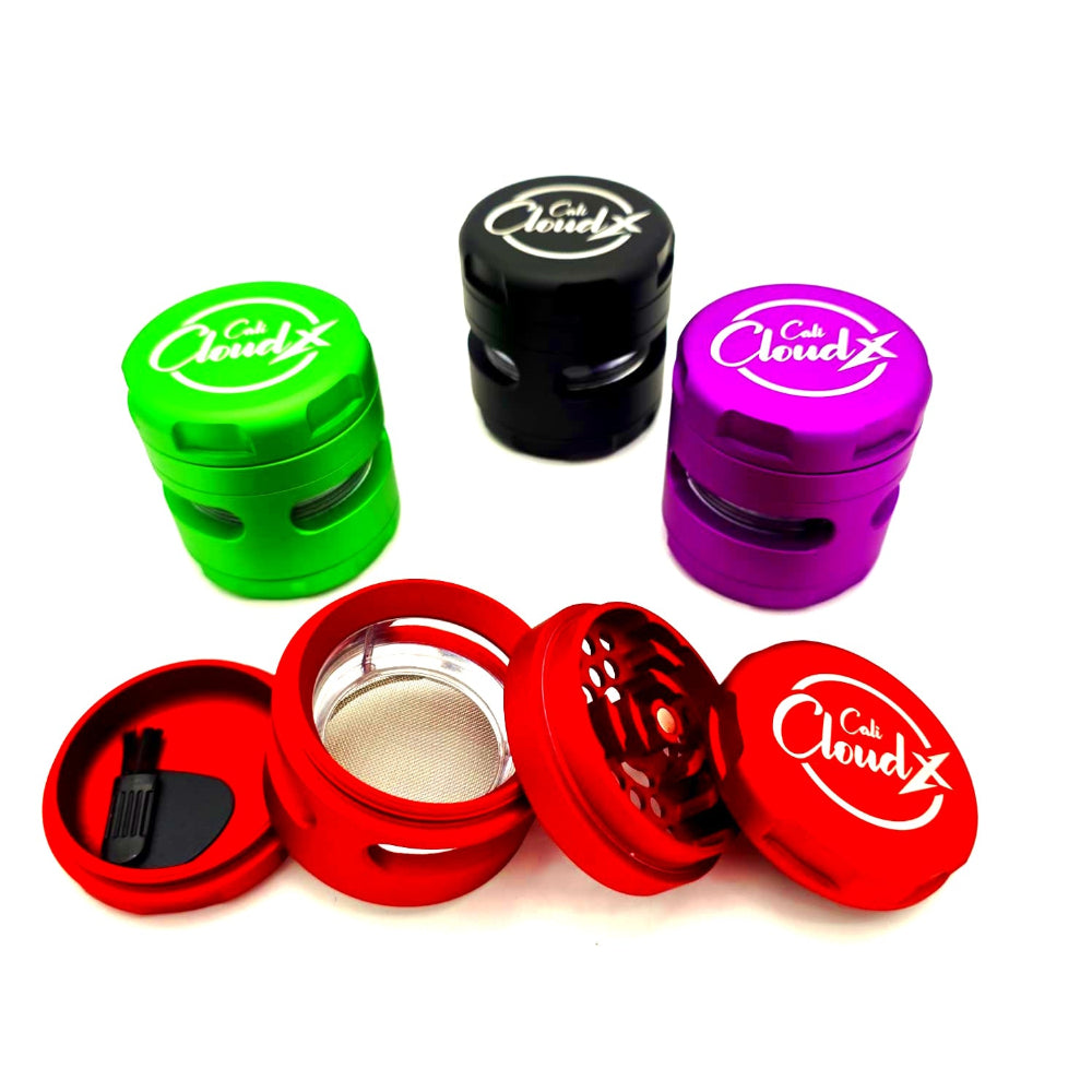 Cali Cloudx 4 Part Zinc Window Grinder 63mm Durable Herb Grinder with Viewing Window and Strong Aluminum Build