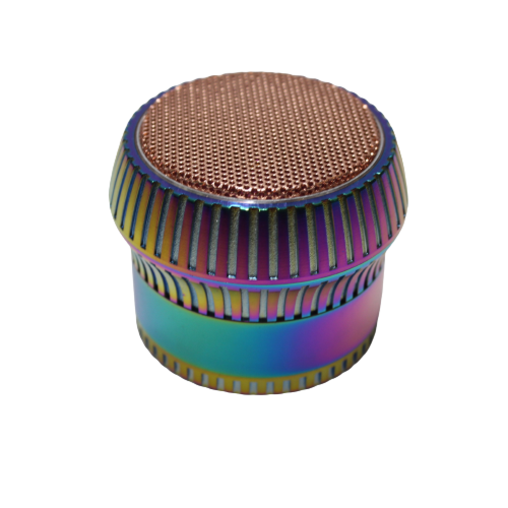 63mm 4-part rainbow color heavy grinder with art design top, durable metal build, sharp teeth, and smooth grinding performance for herbs and spices.