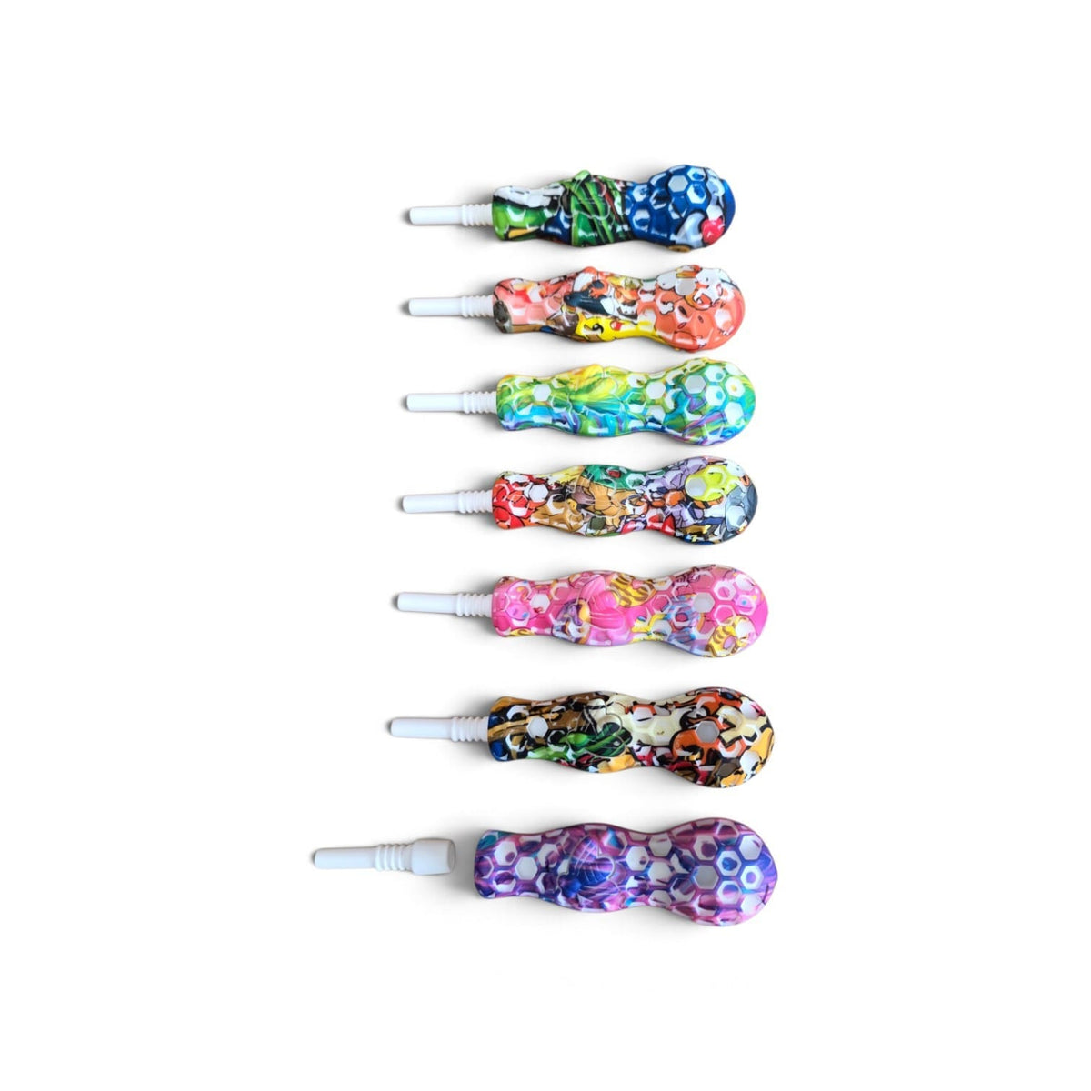 3'' Silicone Print Color Honeycomb Design Dab Straw Kit With 10MM Ceramic Nail