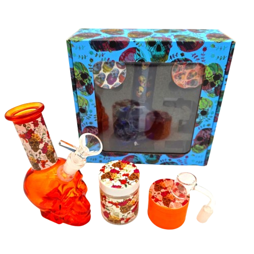 5.5'' SKULL SHAPE WATER PIPE WITH GRINDER AND GLASS JAR