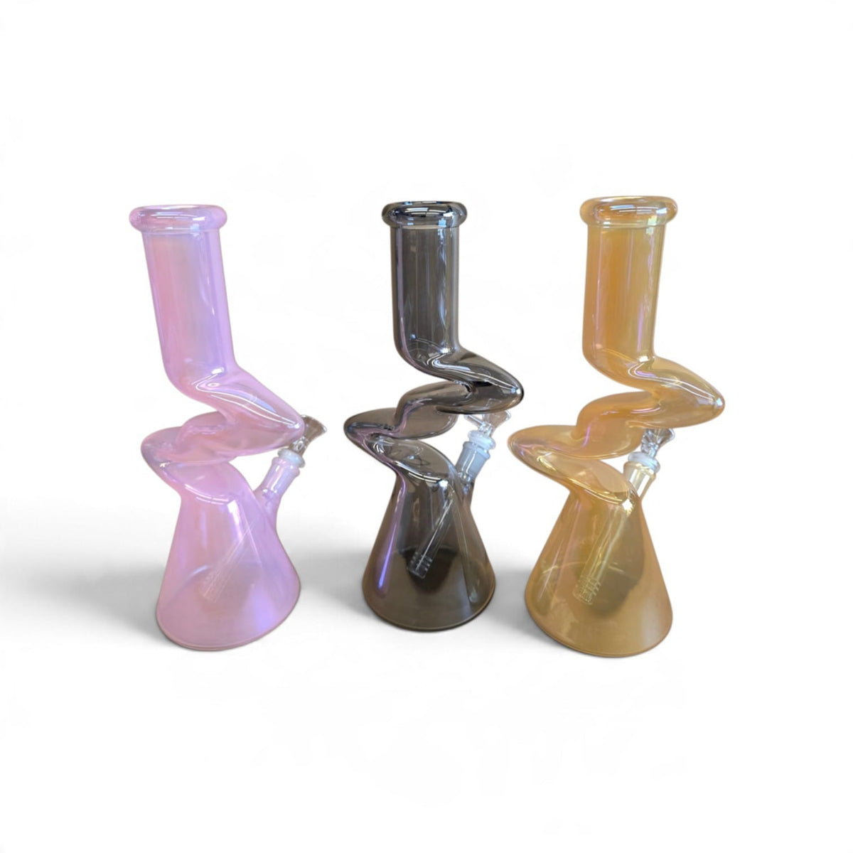 12'' Beaker Base Zig Zag Design Transparent Soid Color Water Pipe G-G