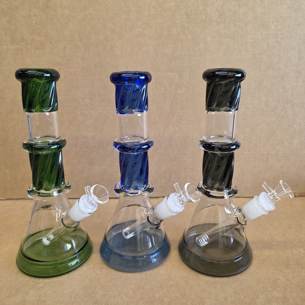 10'' Beaker Base W/ Twisted Design Color And Clear Water Pipe 14 MM Male Bowl G-G