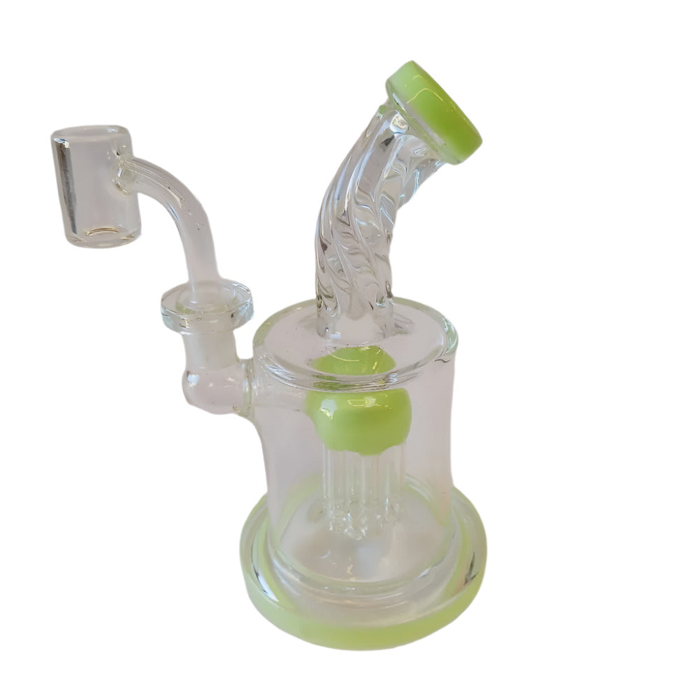 6"Flat Bottom Tree Percolator Twisted Top Water Pipe With 14 MM Male Banger