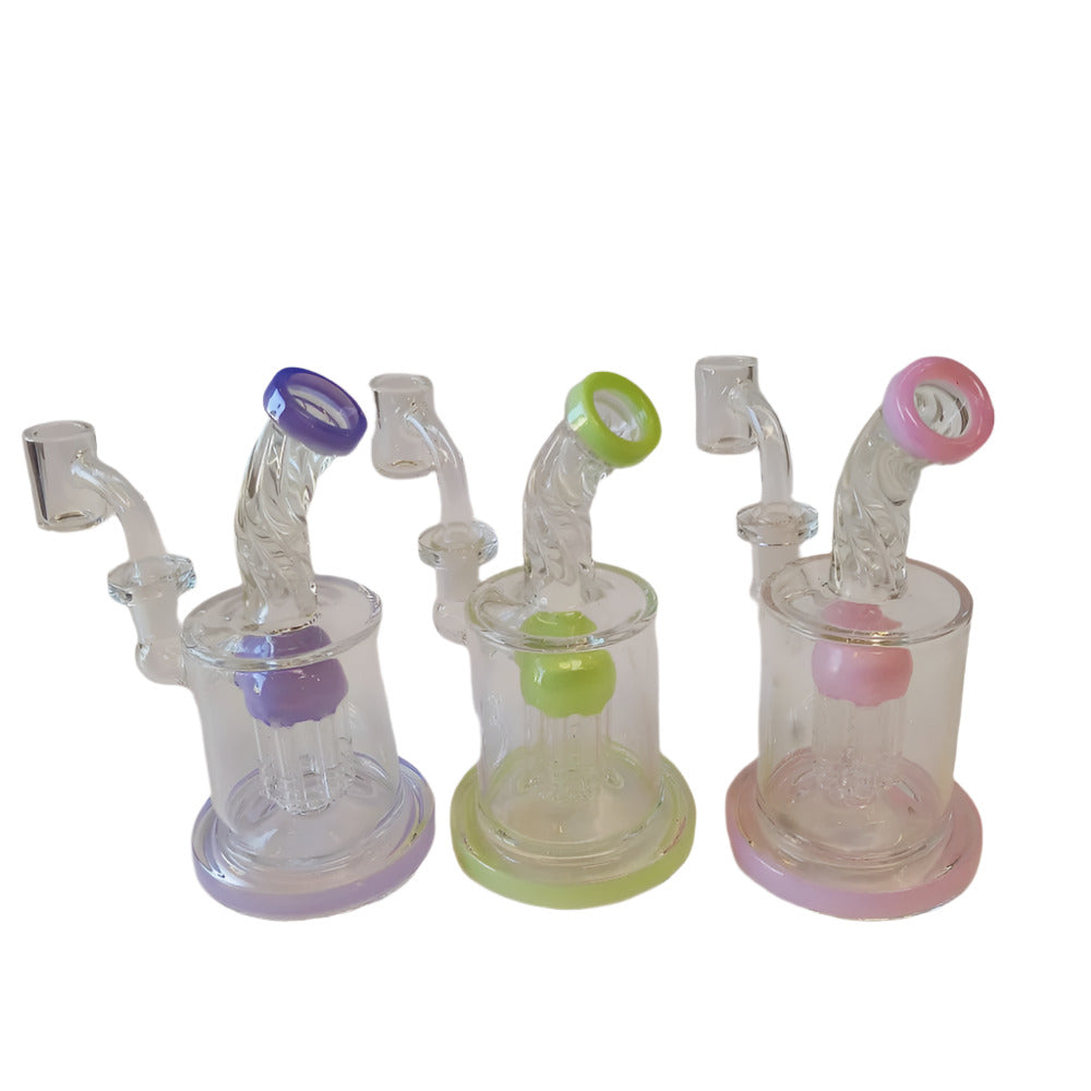6-inch flat bottom tree percolator water pipe with twisted top and 14mm male banger