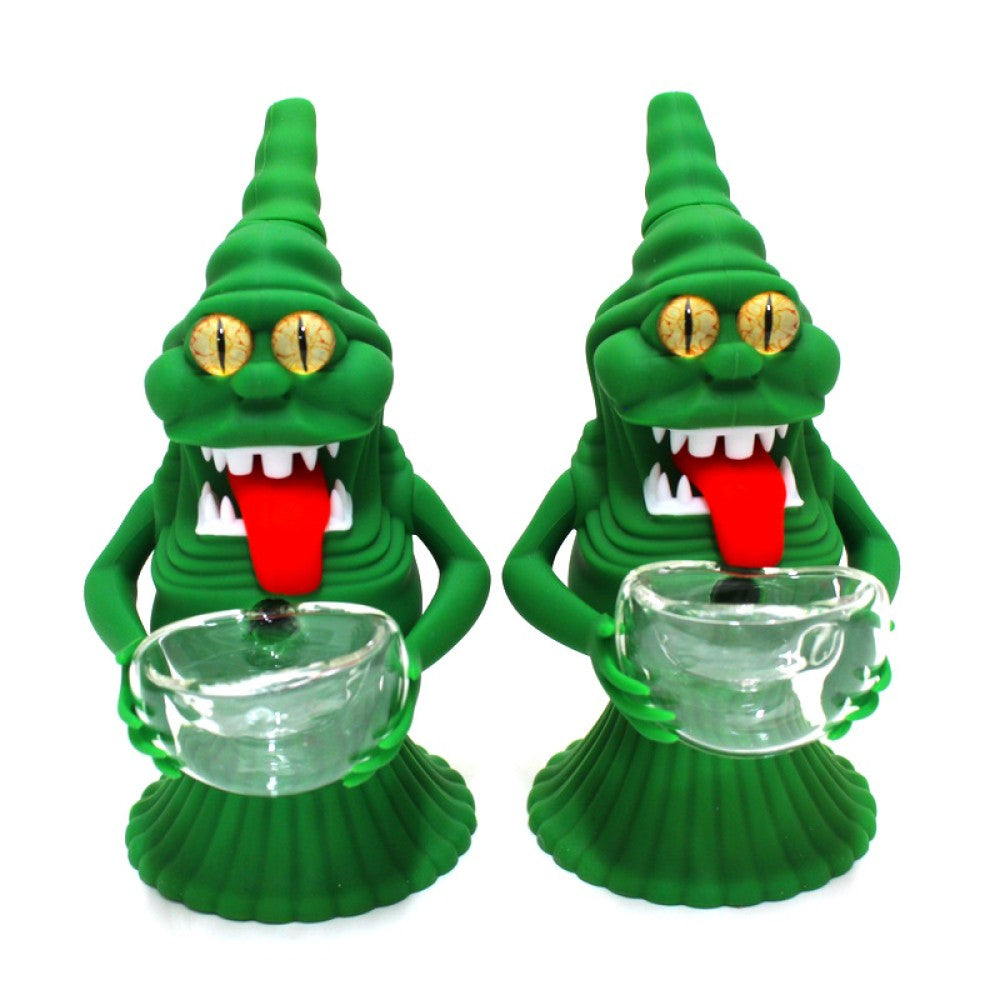 6" Silicone Monster Character Design Green Color Water Pipe