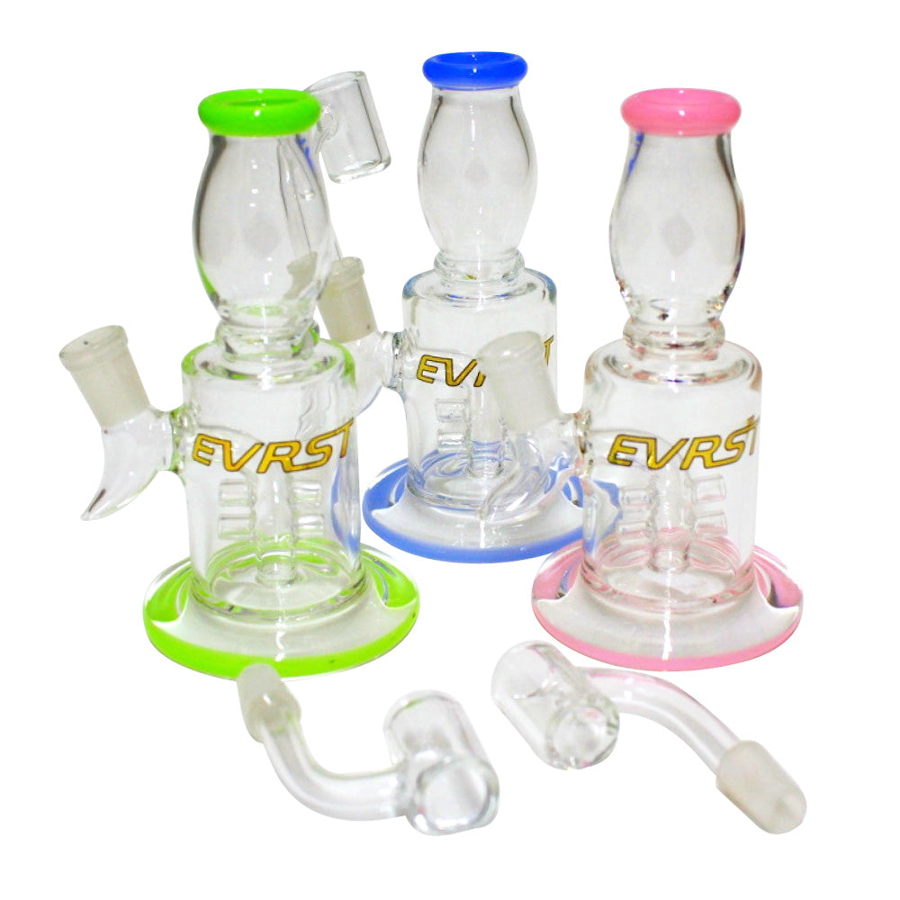 6" Evrst Flat Bottom Straight Dab Rig Water Pipe With Banger 14mm Male Banger