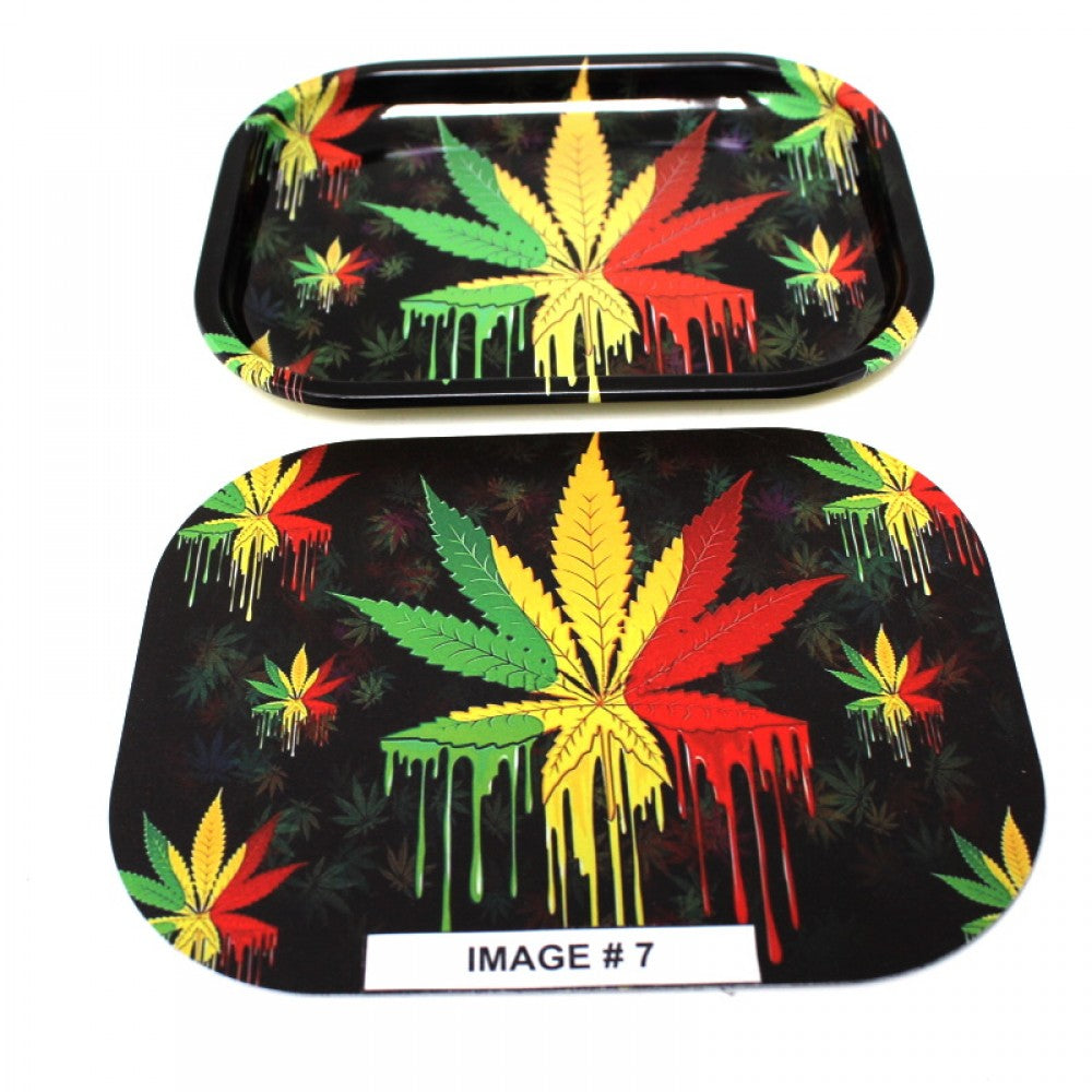 7" x 5" Two Part Art Metal Rolling Tray with Magnetic Lid