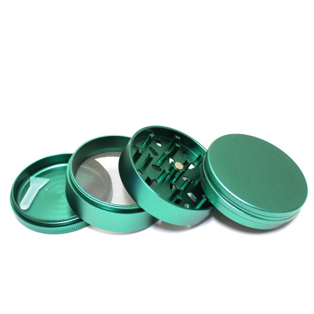 75MM 4 Part Solid Color Heavy Duty Grinder featuring sharp diamond-cut teeth, magnetic lid, and durable metal body for smooth grinding performance.