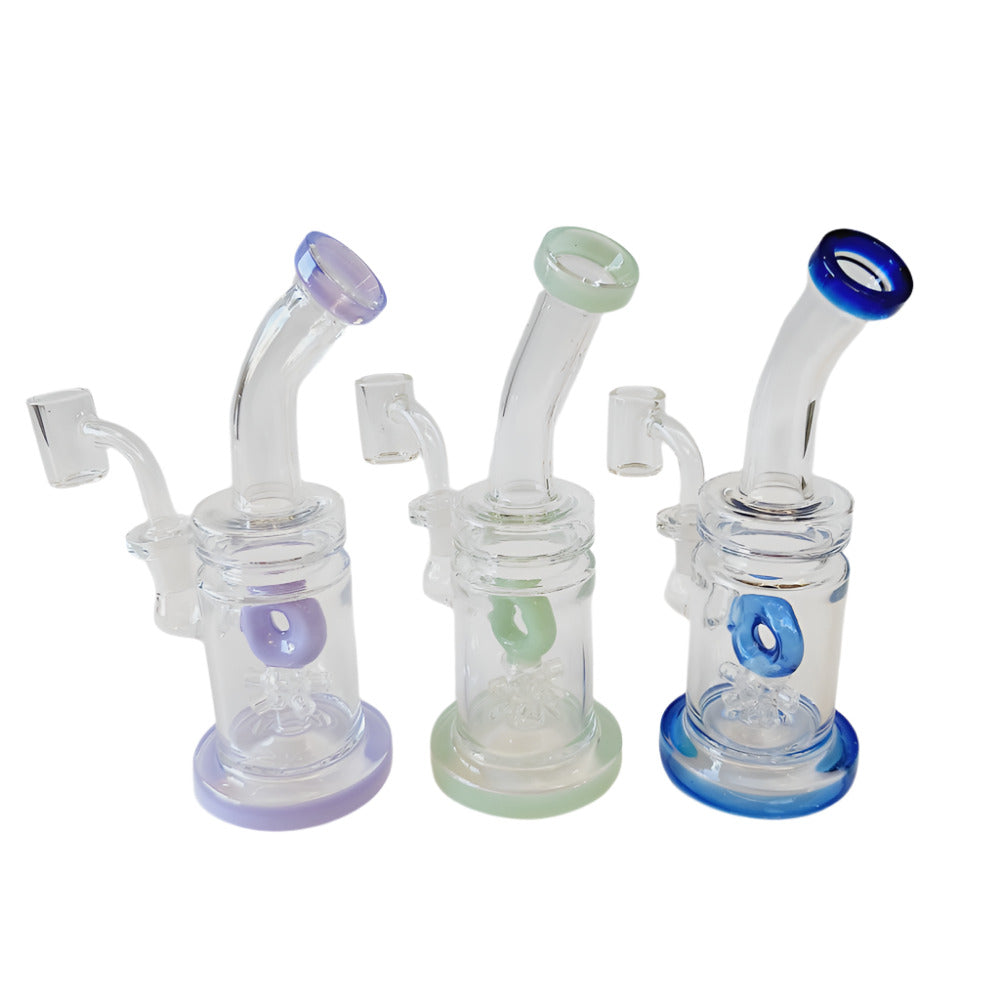 7" Flat Bottom Percolator Tube Color Dab Rig Water Pipe With 14 MM Male Banger