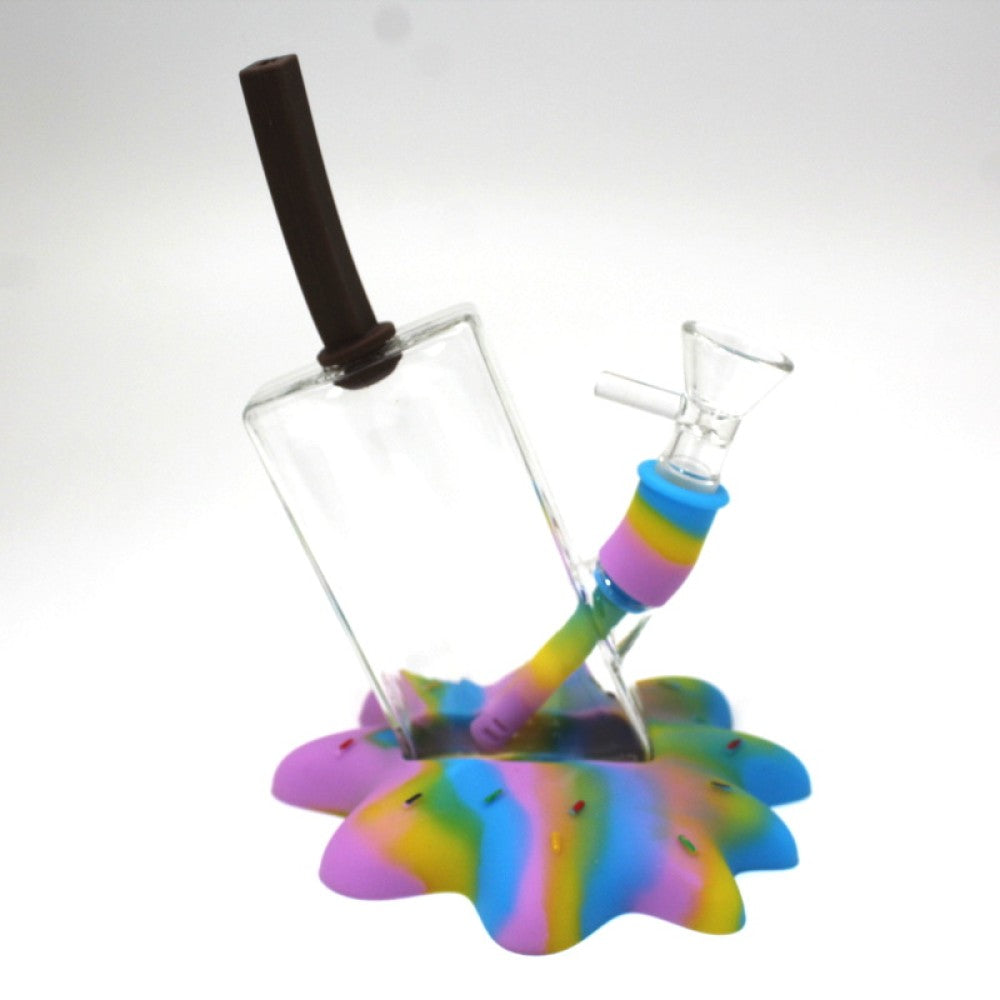 7'' Silicone Base Multi Color And Glass Juice Box Style Water Pipe