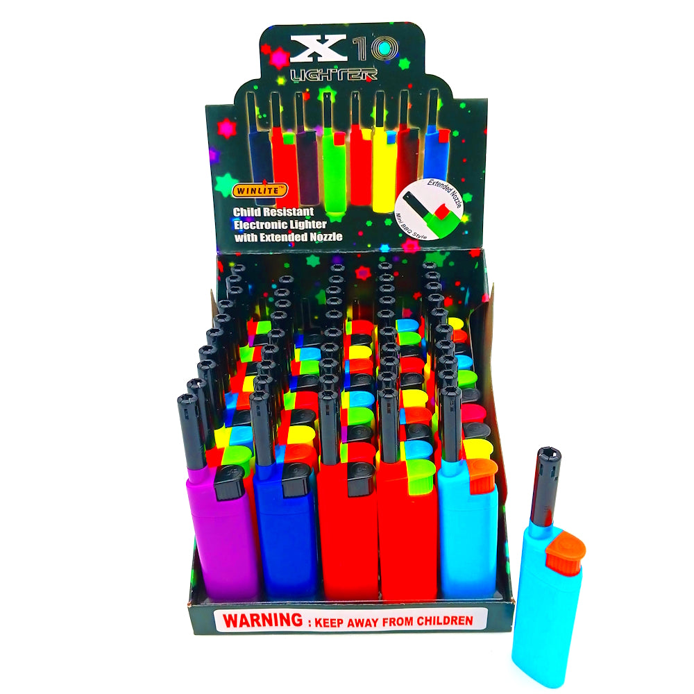 80-93N extended neon fix flame lighter 50 count display pack with wind resistant fixed flame, durable build, and reliable ignition for daily use.