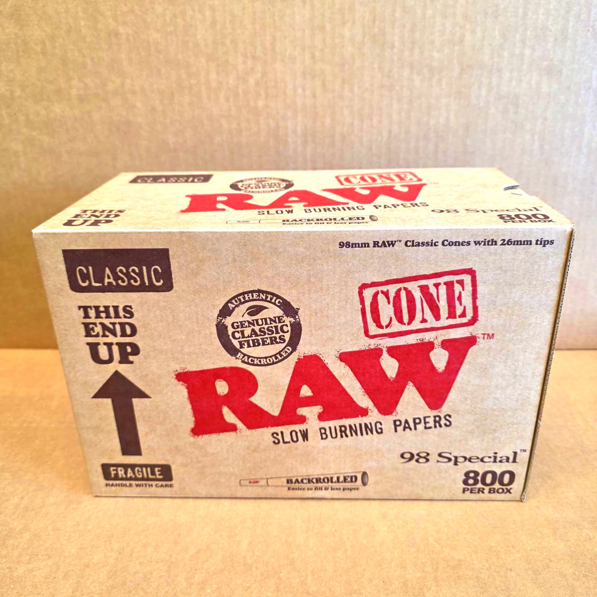 Raw Classic 98 Special Cones  800 Cones Per Box