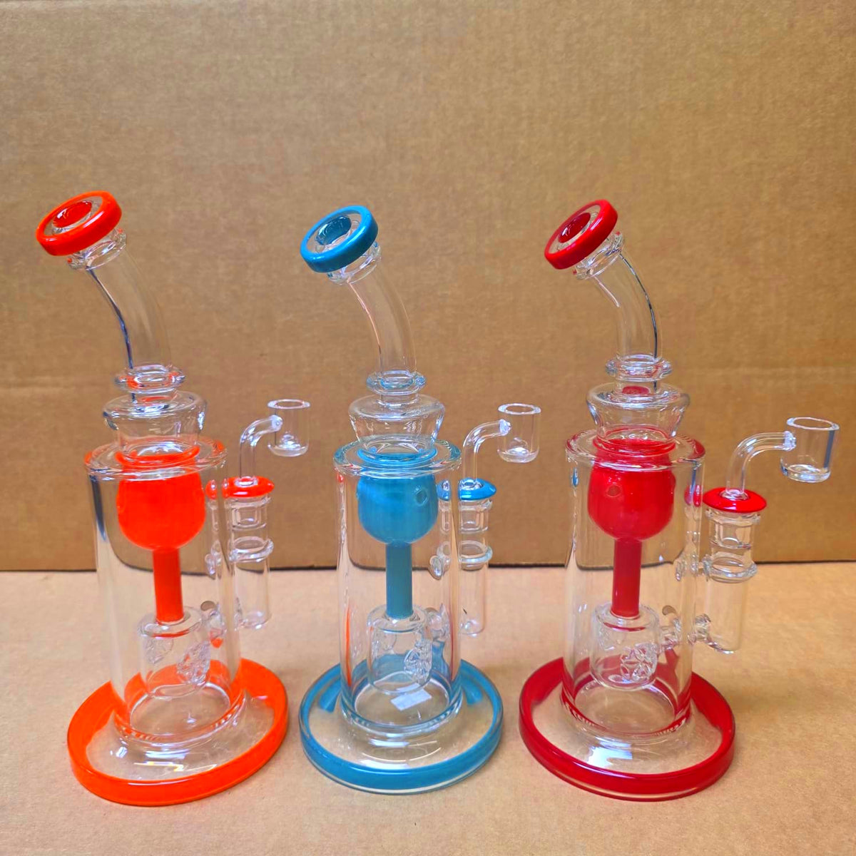10'' Flat Bottom Tube Color Water Pipe With 14 MM Male Banger
