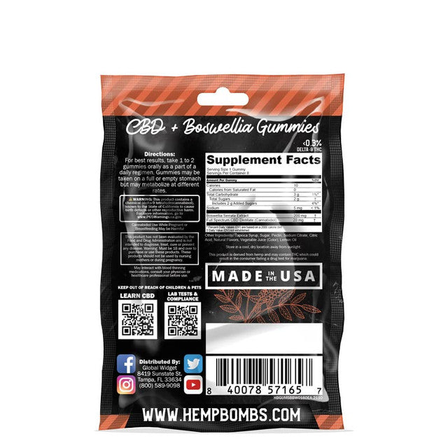 Hemp Bombs- Boswellia CBD Gummies (20 mg CBD Per Gummy) 8 count