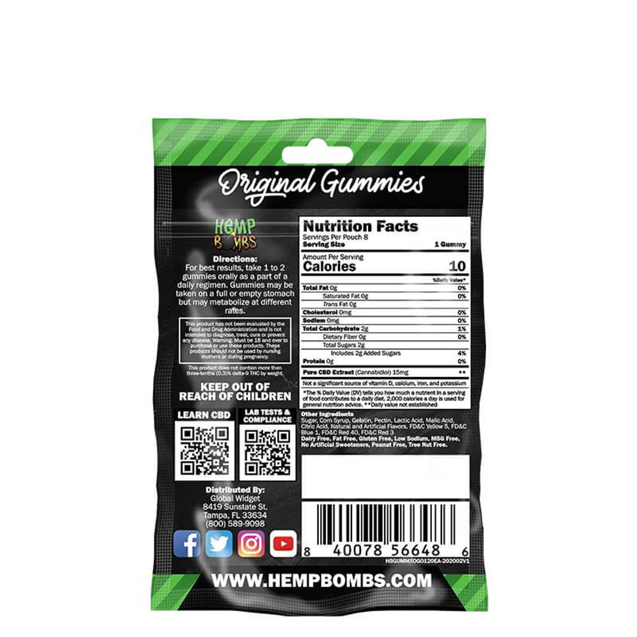 Hemp Bombs - Premium CBD Original Gummies 8-count (15mg Per Gummy) Single Pack 120mg Per Pack