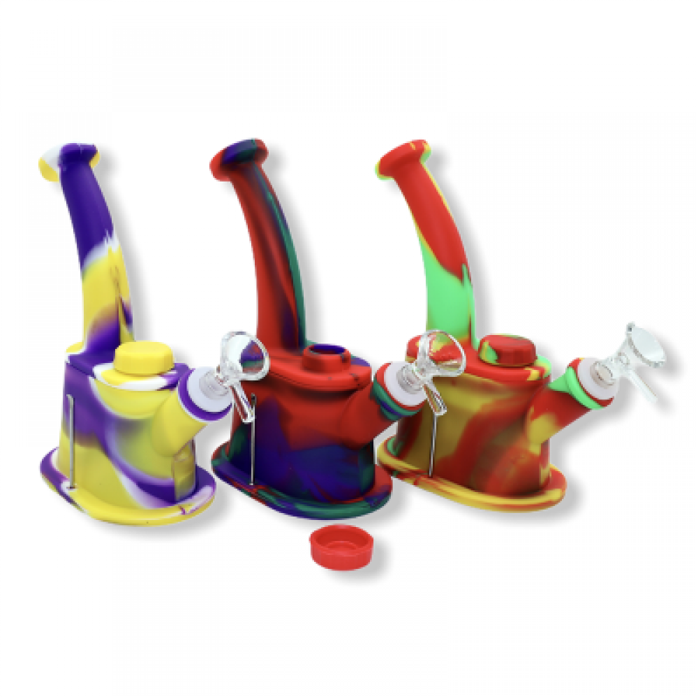 8" Flat Silicone Dab Rig with Container & Metal Dabber