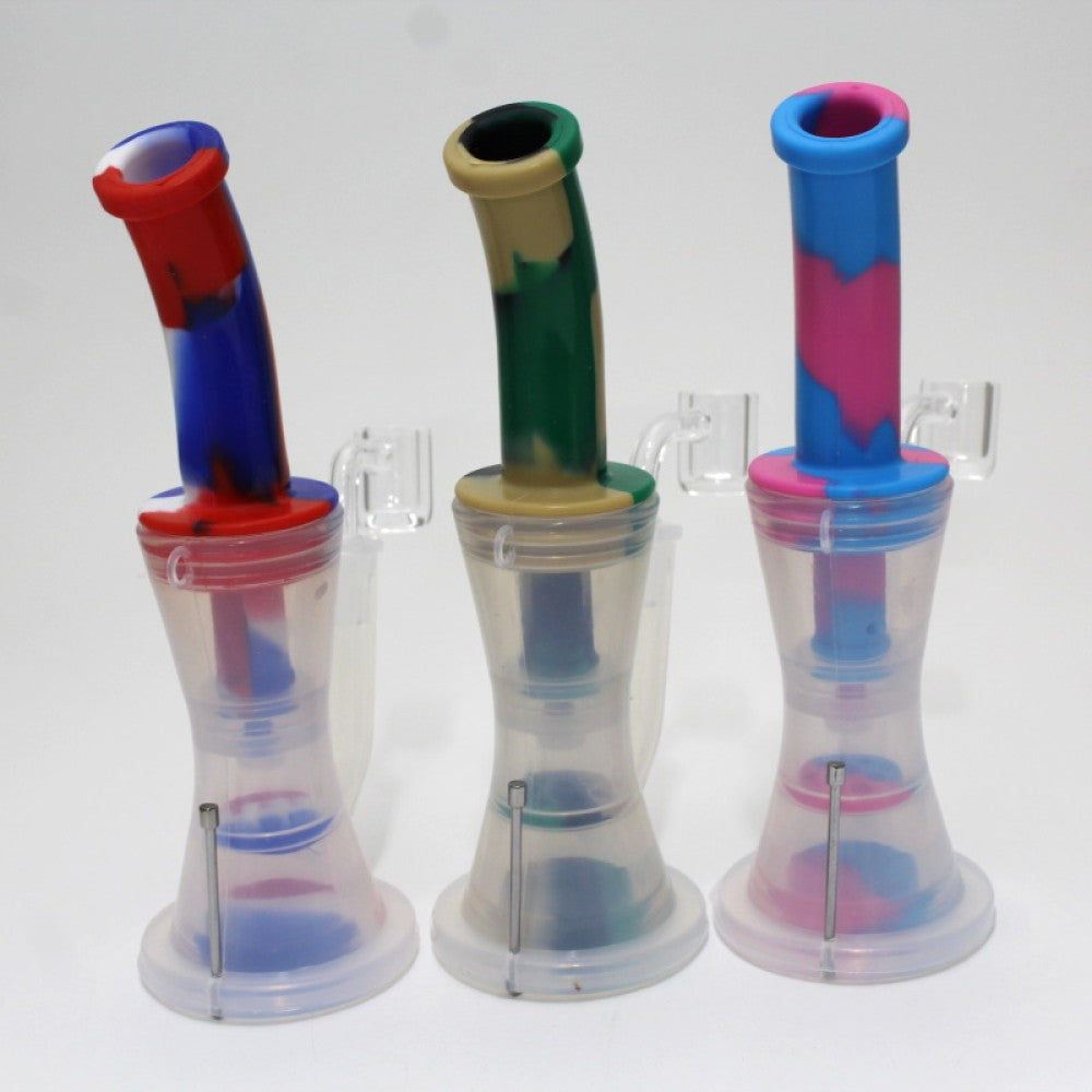 8" Silicon Multi Color with Transparent Dab Rig Water Pipe with 14mm Male Banger