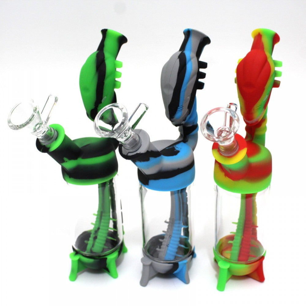 8'' Silicone With Glass Animal Art Design Multi Color Water Pipe