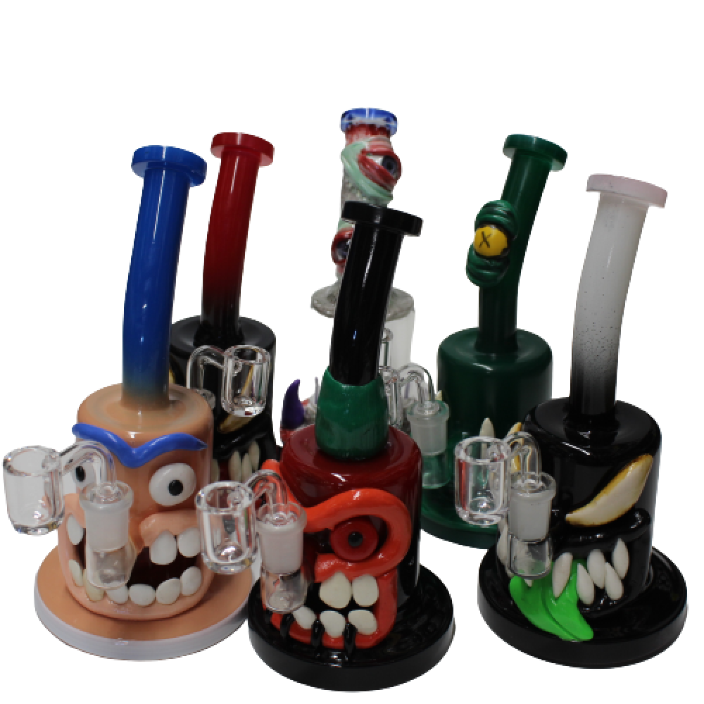 8'' Assorted Monster Design Hand Made Art Dab Rig Water Pipe With 14 MM Male Banger