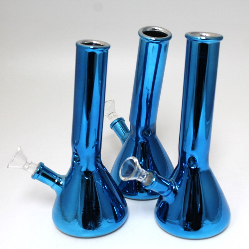 8'' Beaker Solid Blue Color Water Pipe With Single Down Stem