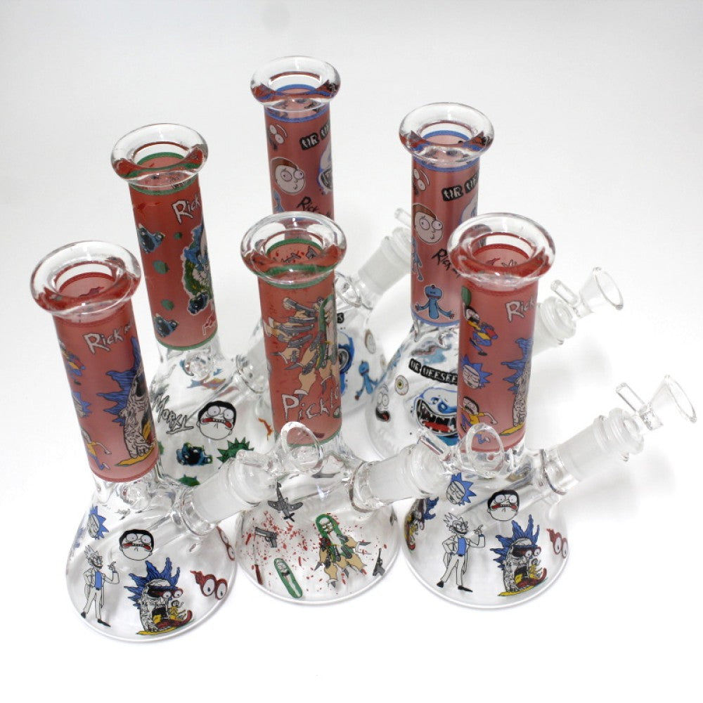 8'' Beaker With Full Decal Design Water Pipe With 14 MM Male Bowl G-G