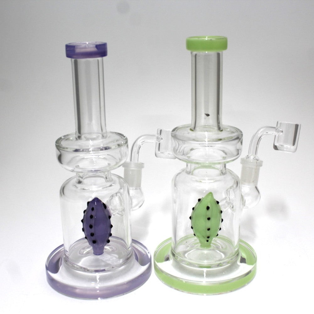 8'' Flat Bottom Kiwi Design Percolator Water Pipe With 14 MM Male Banger