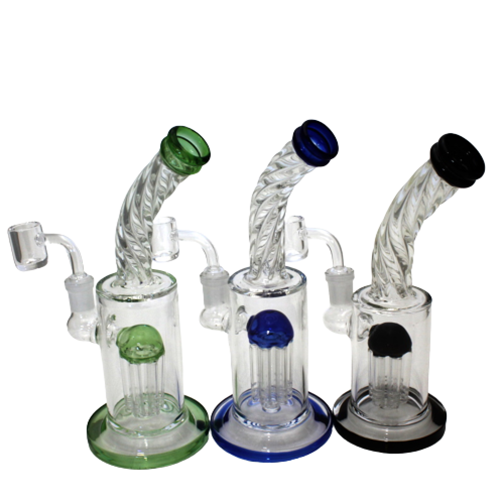 8'' Flat Bottom Tree Percolator Twisted Top Water Pipe With 14 MM Male Banger