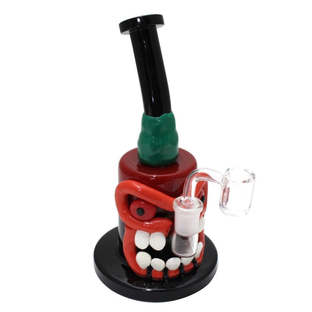 8'' Red/Black With Teeth Monster Design Hand Made Art Dab Rig Water Pipe With 14 MM Male Banger