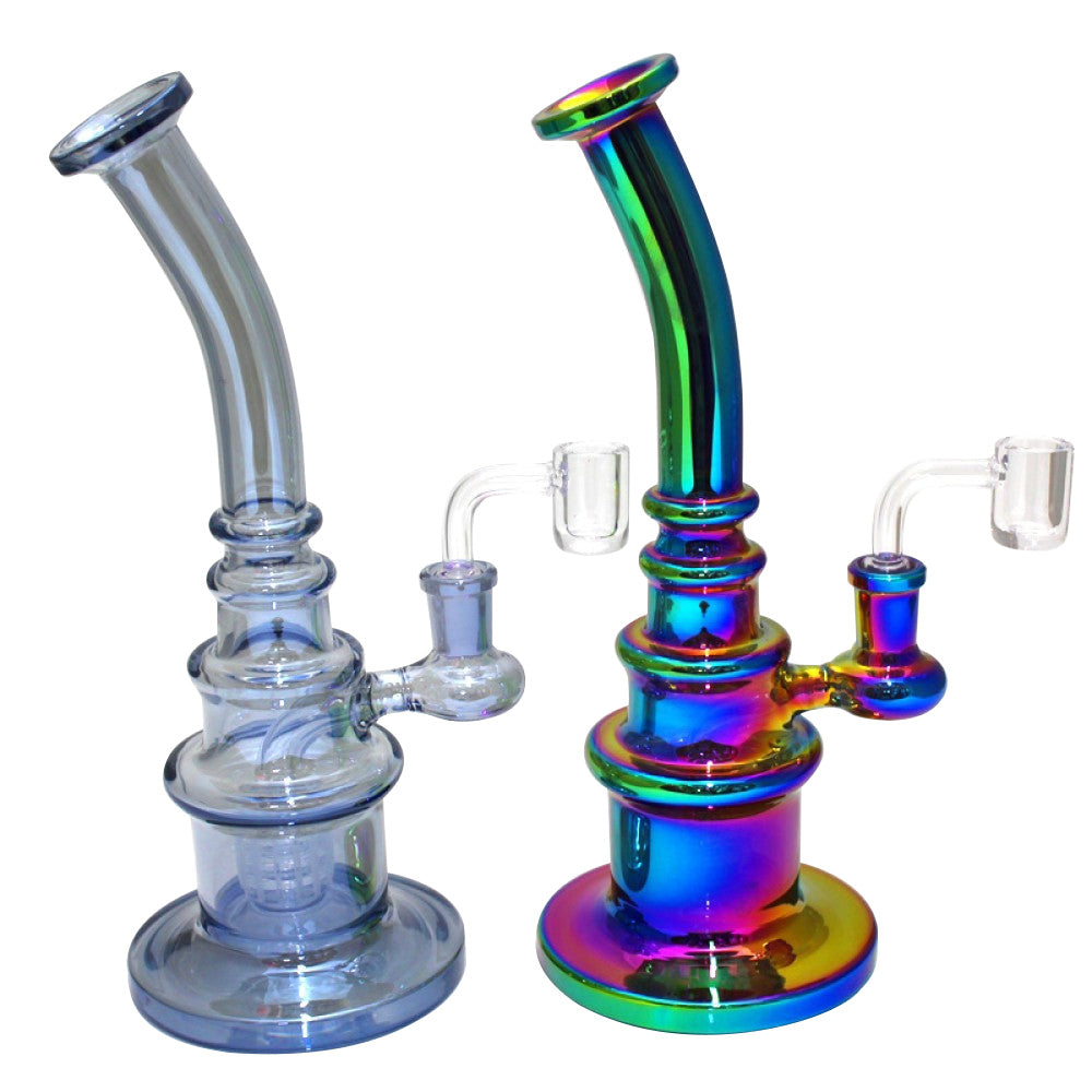 9.5'' Flat Bottom Step Design Colorful Dab Rig Water Pipe With 14 MM Male Banger