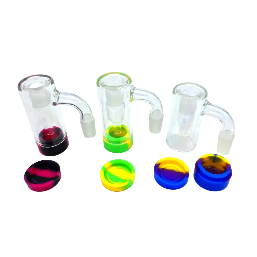 90 degree 14mm to 14mm glass ash catcher with silicone container for collecting residue and keeping water pipes clean