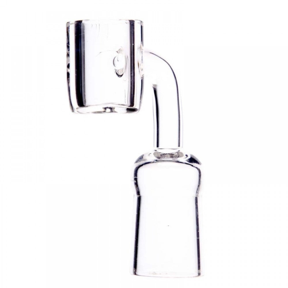 90 degree flat top quartz banger with 18mm female joint designed for dabbing rigs, durable quartz build with even heating and smooth vapor production.
