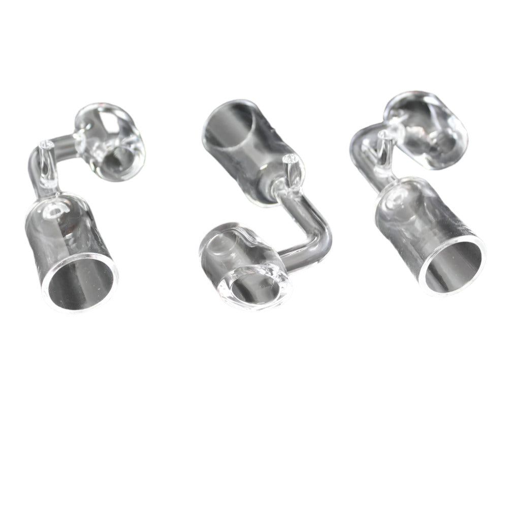 90 degree handled quartz banger 18MM female made from heat resistant glass for smooth airflow and safe handling.