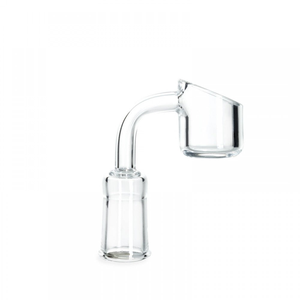 90 degree quartz banger 14MM female made from heat resistant glass for smooth airflow and even heating performance.
