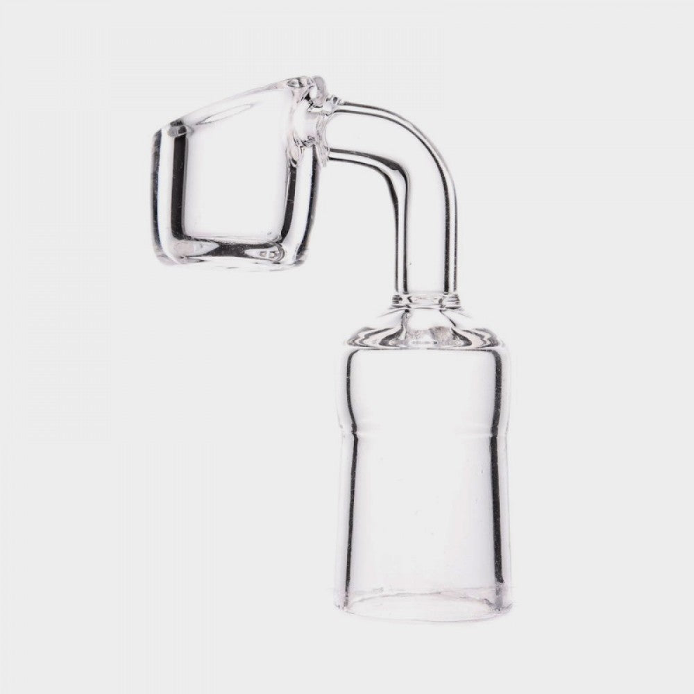 90 degree quartz banger 18MM female made from heat resistant glass for smooth airflow and even heating performance.