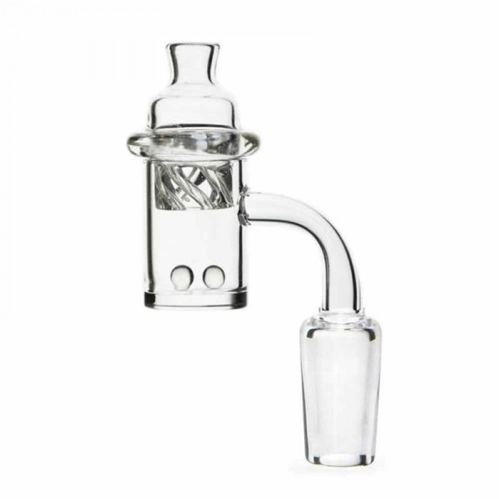 90 degree quartz banger nail 18MM male with ball insert and spinning carb cap for smooth airflow and efficient vaporization.